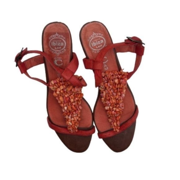 Jeffrey Campbell Shoes - Jeffrey Campbell Leather Coral Beaded Sandals Red 8.5